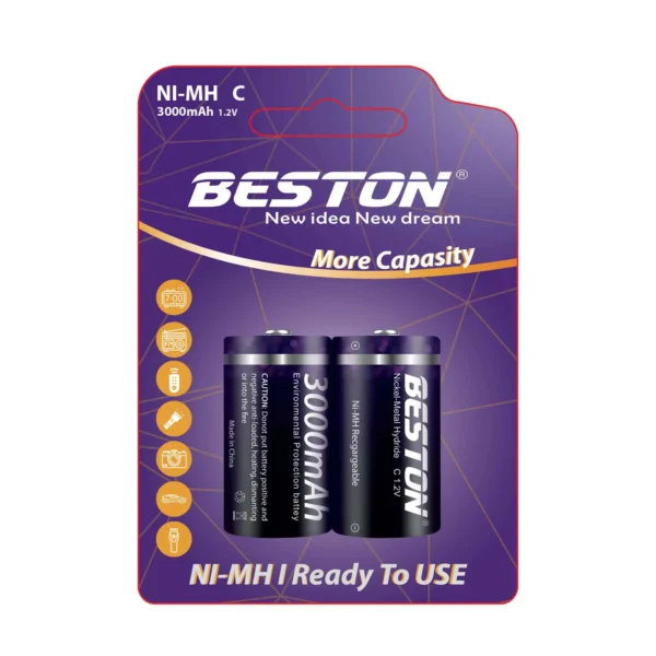 Beston C Size Rechargeable Batteries NI-MH C 3000mAh 1.2V (2 Pcs)
