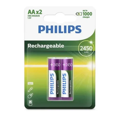 PHILIPS Rechargeable Battery AA 1.2V 2450mAh (2 Pcs)