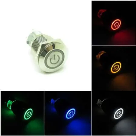 Metal Momentary Push Switch On/Off Waterproof with LED Ring 16mm