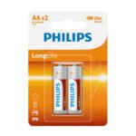 2Pcs Battery AA 1.5V – PHILIPS R6L2B Long Life Zinc Battery