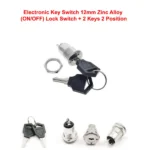 Electronic Key Switch 12mm Zinc Alloy (ON/OFF) Lock Switch + 2 Keys 2 Position