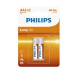 2Pcs Battery AAA 1.5V – PHILIPS R03L2B Long Life Zinc Battery